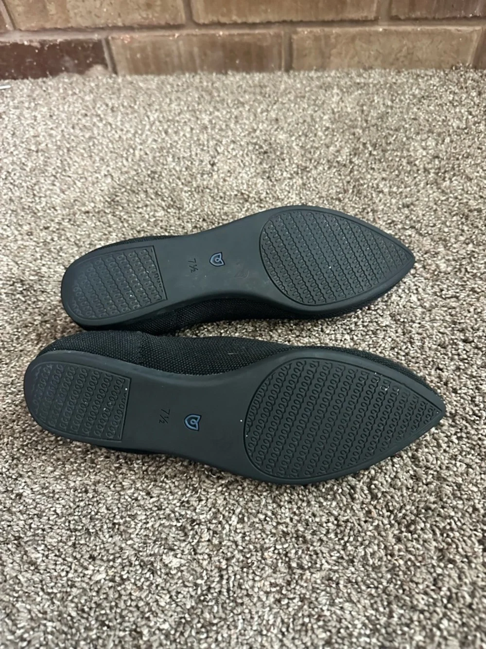 Rothy's Black Pointed Knit Flats with Blue Accent